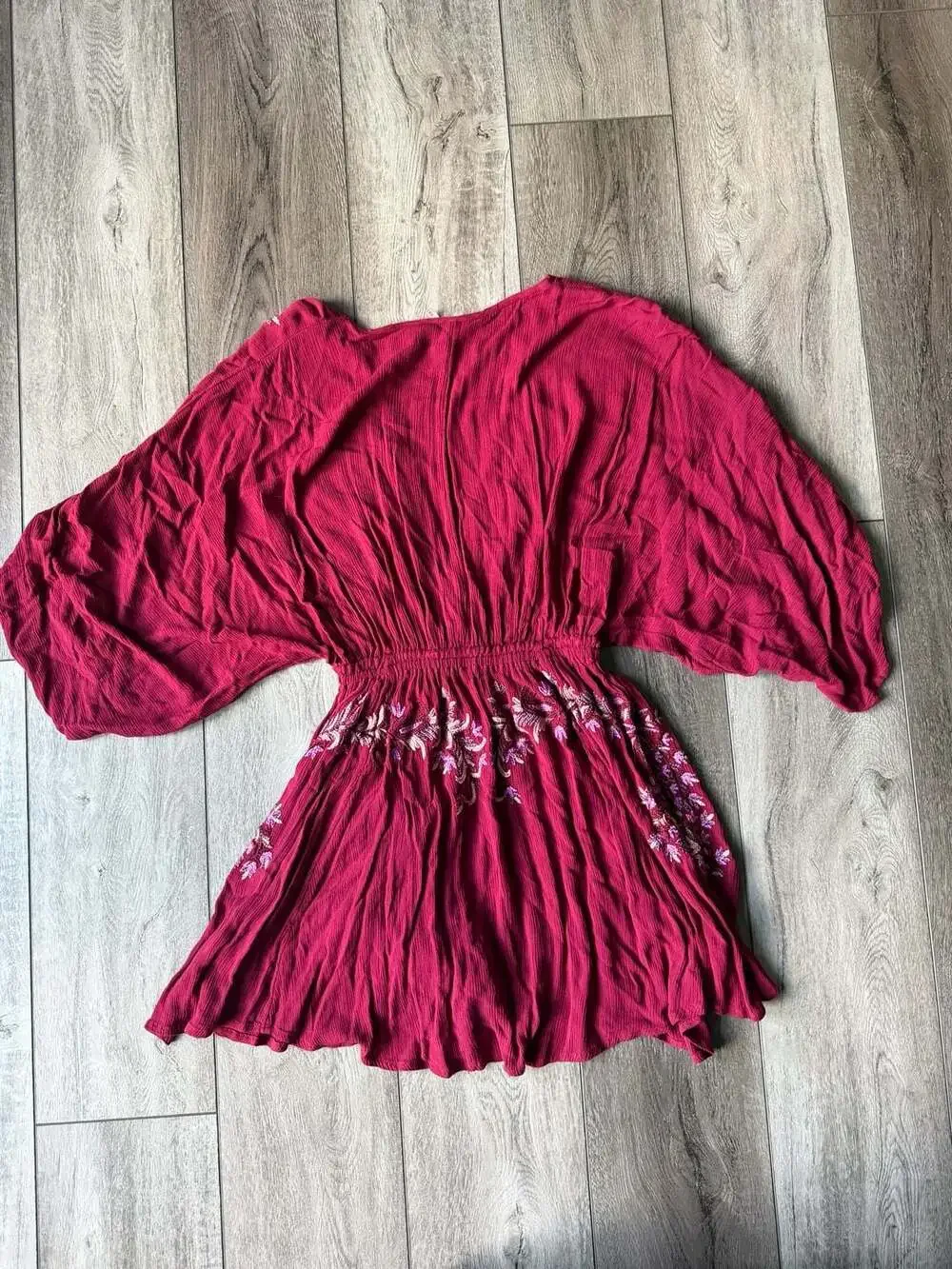 Free People Embroidered Burgundy Boho Mini Dress Size XS